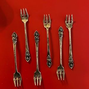 Sold together- Set of six Antique sterling silver seafood/cocktail forks.